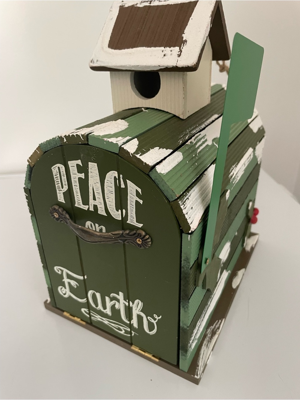 NEW Peace on Earth Holly Christmas Magnetic Birdhouse Mailbox 8x6x10”